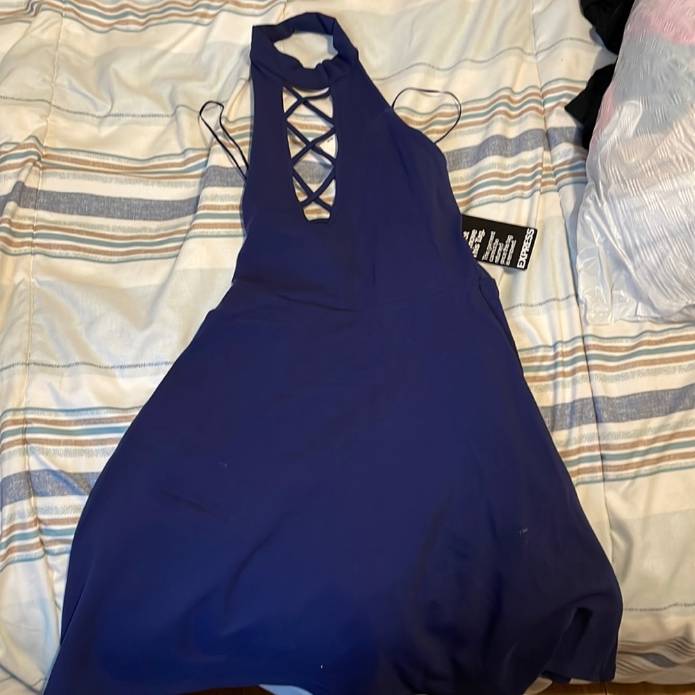 Express halter dress navy blue